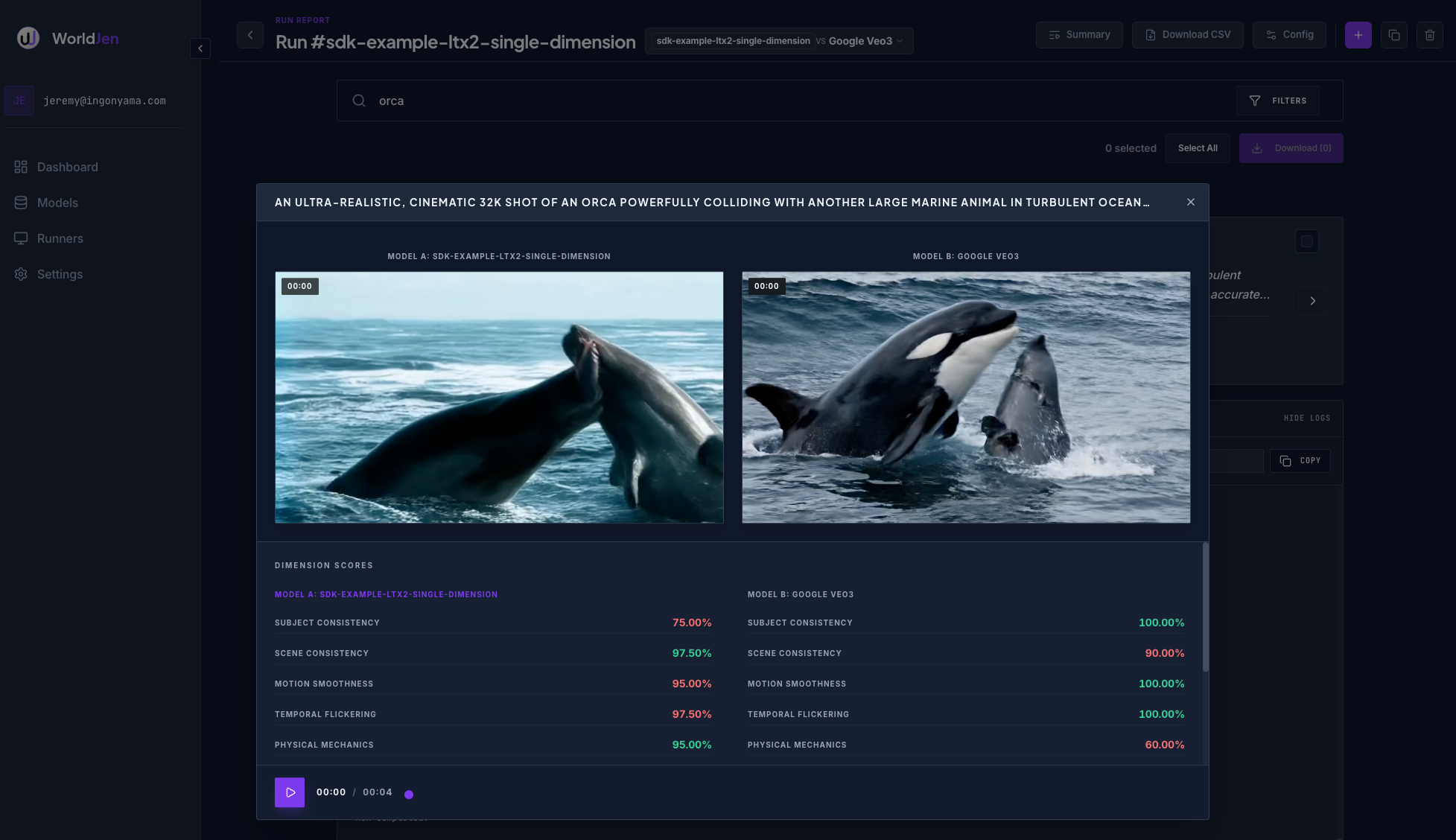 Score comparison view